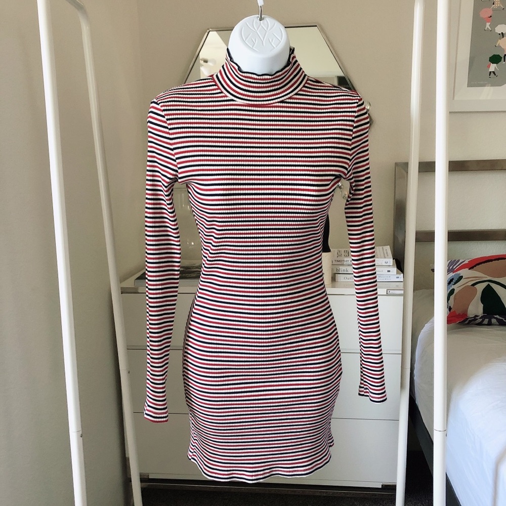 Mink pink skinny stripe bodycon dress XS NWT